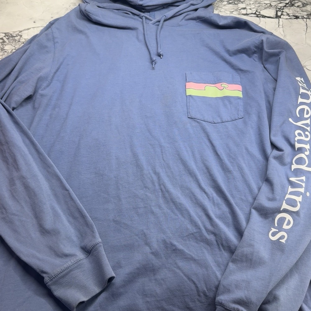 Mens Vineyard Vines Lightweight Hoodie Pullover Shirt Long Sleeve Blue Sz Small